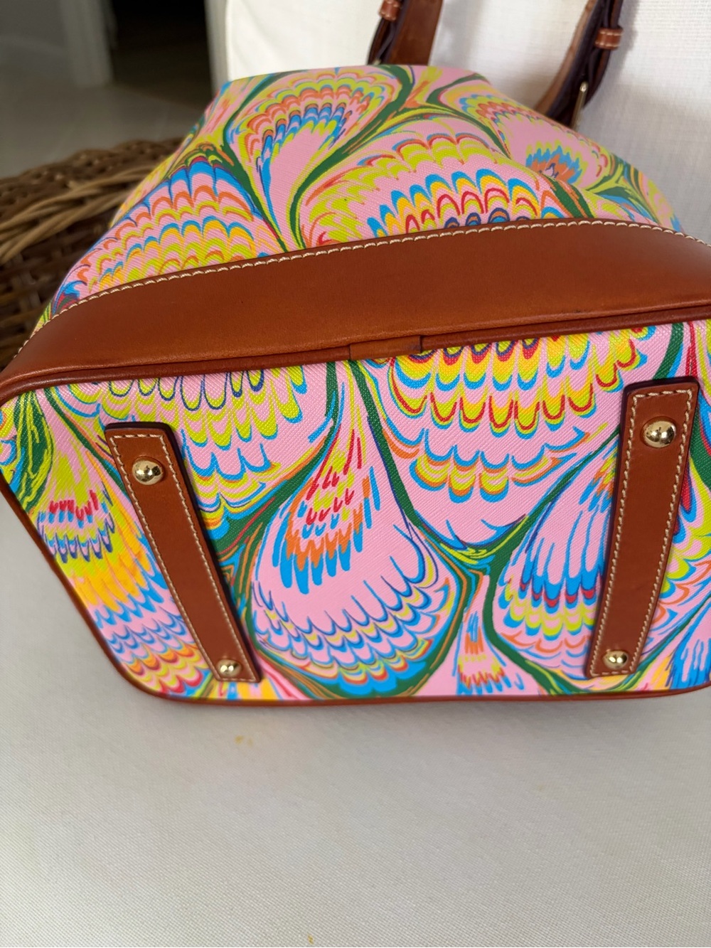 Dooney & Bourke Multicolor Swirl Print Leather-Trim Drawstring Bag - Picture 4 of 5